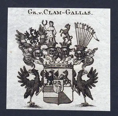 Ca. 1820 Clam-Gallas Wappen Adel coat of arms Kupferstich antique print heraldry