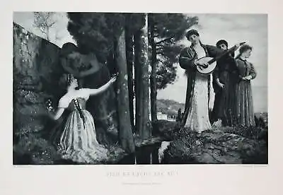 1900 Frauen Frühling spring Mädchen girls Gitarre guitar Photogravure Jugendstil
