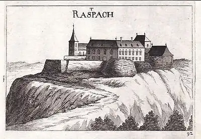 1672 Schloss Rastbach Gföhl Ansicht Kupferstich antique print Vischer