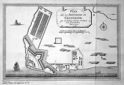 1709 Kottapuram Fort Cranganore India map plan Kupferstich antique print Bellin