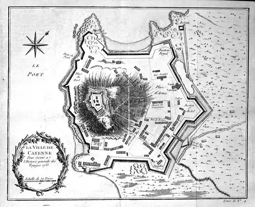 1753 Cayenne French Guiana map Karte gravure Kupferstich antique print Bellin