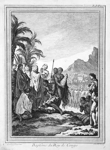 Ca. 1750 Kongo Congo König king baptism Taufe Kupferstich antique print