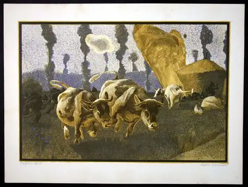 1918 Belgien Kühe Weltkrieg Eugen Osswald München Lithographie signiert
