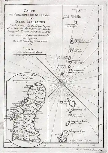 1752 Marianen Guam Mariana Islands Tinian map Karte Kupferstich engraving Bellin