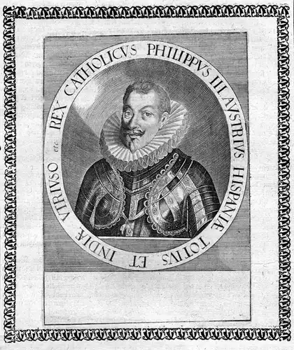 Ca. 1650 Felipe III de Espana Spain rey king Portrait Kupferstich antique print