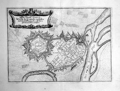 Ca. 1700 Casale Po incisione carta Karte map Kupferstich antique print Merian