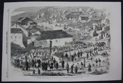 1859 China Hong Kong funeral ritual Beerdigung Holzschnitt antique print