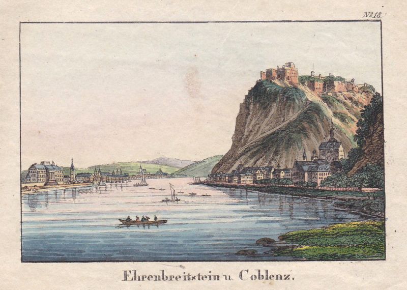 Ca 1820 Koblenz Ehrenbreitstein Rhein Ansicht View Kupferstich Antique Print - 