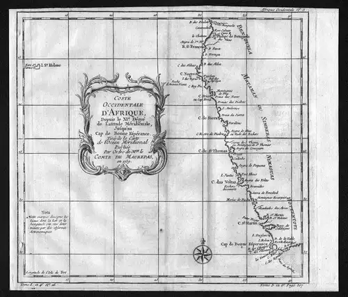 1739 Angola Namibia St. Helena Africa map Karte Kupferstich engraving Bellin