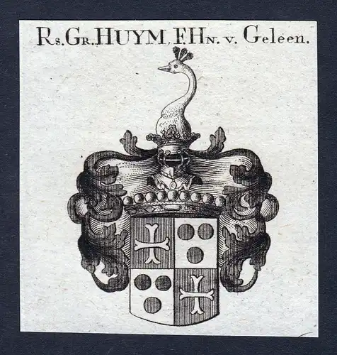 1820 Geleen Huym Niederlande Wappen Adel coat of arms Kupferstich engraving