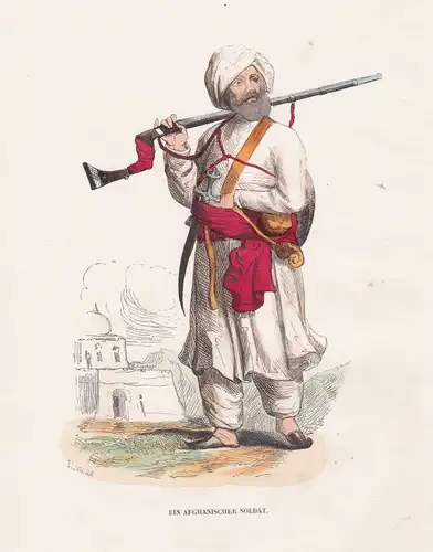 1840 Afghanistan Asien Asia Soldat soldier Tracht Trachten costume Grafik