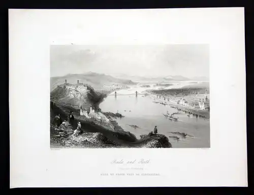 Ca. 1850 Budapest Hungary Ungarn Donau Danube Ansicht Stahlstich antique print