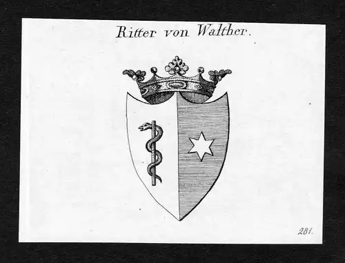 Ca. 1820 Walther Wappen Adel coat of arms Kupferstich antique print heral 140203