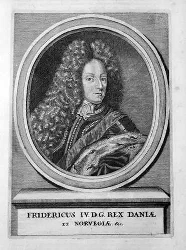 1707 Frederik 4 konge Danmark Norge Potrait Kupferstich antique print Mer 156569