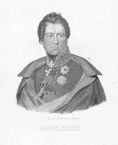 August Neidhardt von Gneisenau Generalfeldmarschall Portrait Stahlstich antique