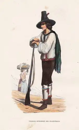 1840 Tirol Tyrol Zillertal Italien Italia Italy Bewohner resident Tracht Grafik