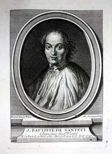 18. Jh Jean de Santeul poete gravure Kupferstich Portrait engraving poet Dichter