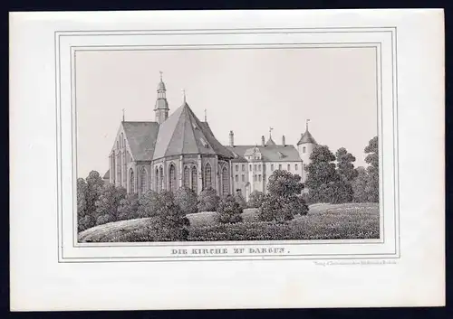 1845 - Dargun Kirche - Mecklenburg Lithographie Ansicht.