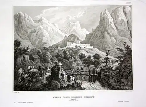 Ca. 1840 Grigno Ansicht view veduta Italien Italy Tirol Stahlstich engraving