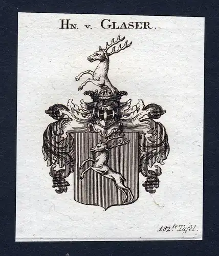Ca. 1820 Glaser Wappen Adel coat of arms Kupferstich antique print heraldry