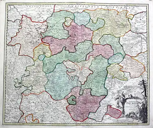 Ca. 1720 Thüringen Erfurt Gotha Halle Karte map Kupferstich antique print Homann