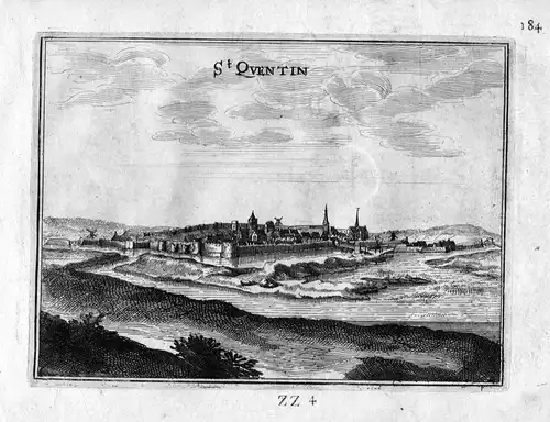 1666 Saint-Quentin Aisne vue Frankreich France gravure estampe Kupferstich