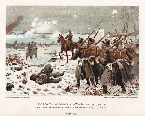 1900 Kämpfe General Werder Lisaine Hericourt Preußen Uniformen Lithographie