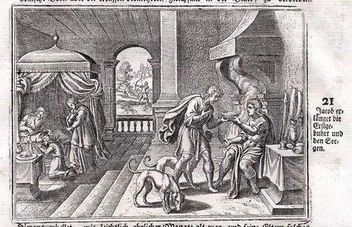 Um 1700 Jakob Jacob Erstgeburt Segen blessing Kupferstich antique print Merian