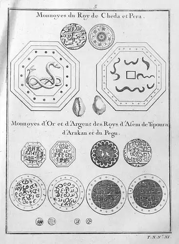 Ca. 1750 China Asia Asien Geld Münze coin money Kupferstich antique print