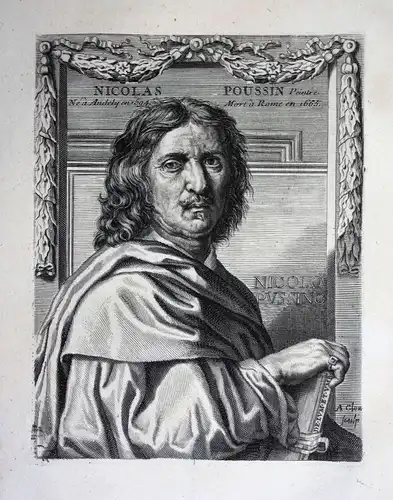 18. Jh. Nicolas Poussin painter Maler peintre Kupferstich Portrait gravure