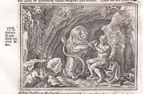 Ca. 1700 Androklus Androcles Löwe lion Kupferstich antique print Merian