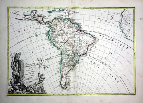 1762 America Amerika South Peru Chile map engraving Karte Kupferstich Janvier