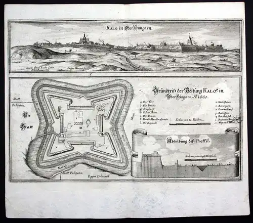 1665 Nagykallo Hungary Ungarn view plan Ansicht Kupferstich antique print Merian