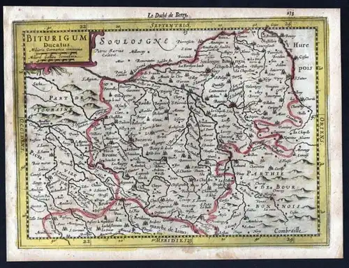 1630 Berry Bourges Vierzon Chateauroux Mercator map Karte Kupferstich gravure