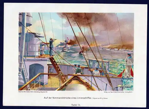1890 Kommandobrücke marine Schiff Gefecht Militaria Uniform Krieg Lithographie