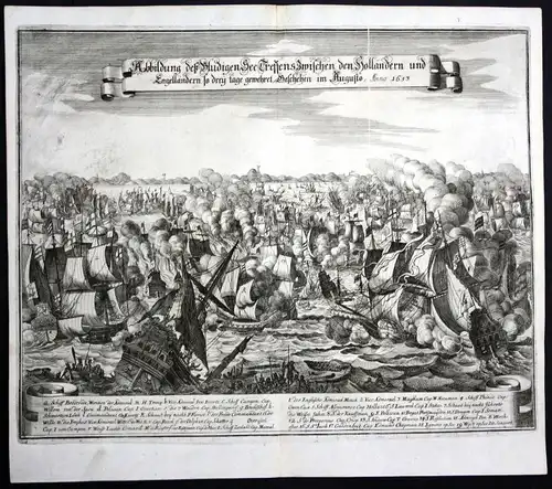 1653 Seeschlacht bei Ter Heijde sea battle Ansicht Kupferstich antique print