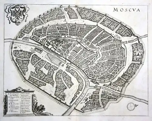 Ca 1650 Moscow Moskwa view plan Russia Russland Kupferstich antique print Merian