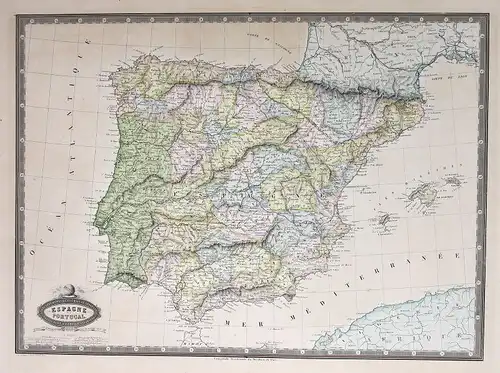 1860 Spain Espana Spanien Portugal map Karte mapa Stahlstich antique print