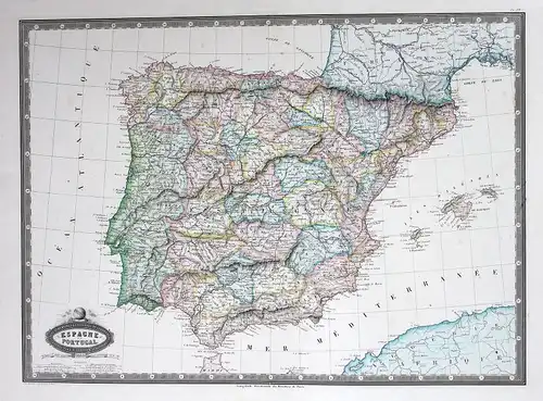 1860 Spain Espana Spanien Portugal map Karte mapa Stahlstich antique prin 157090