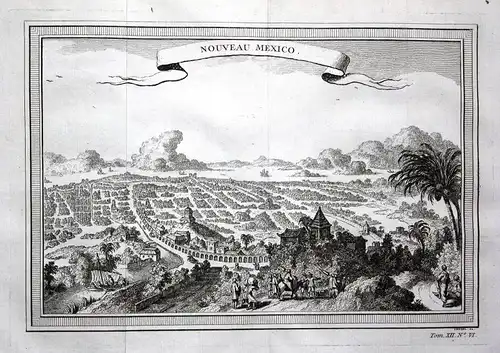 1750 Ciudad de Mexico Tenochtitlan view Ansicht Plan Kupferstich antique print
