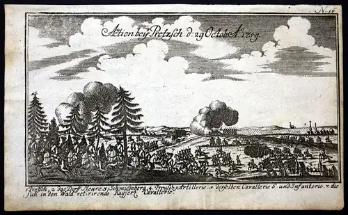 Ca. 1760 Pretzsch Siebenjähriger Krieg Kupferstich Schlacht engraving battle
