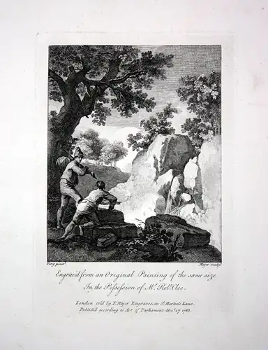 Ca. 1800 Männer Landschaft Felsen landscape men Kupferstich engraving Major