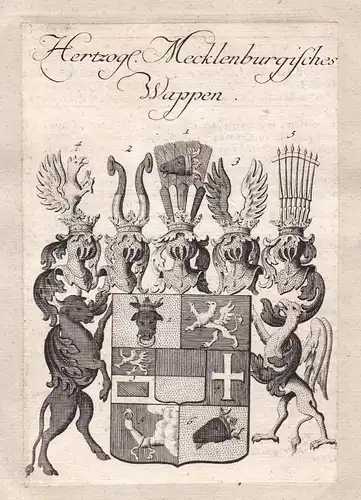 1750 Mecklenburg-Vorpommern Adel Wappen coat of arms Kupferstich antique print
