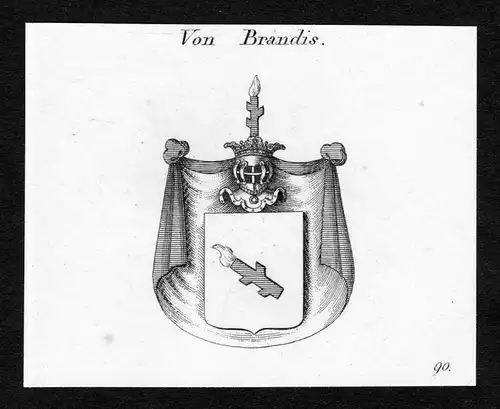 Ca. 1820 Brandis Wappen Adel coat of arms Kupferstich antique print heraldry
