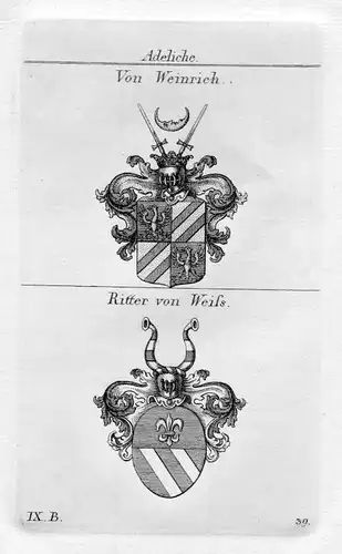 Weinrich / Weiss - Wappen Adel coat of arms heraldry Heraldik Kupferstich
