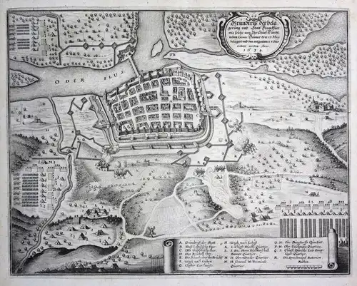 1640 Frankfurt an der Oder Belagerung Schlacht Plan Kupferstich antique Merian