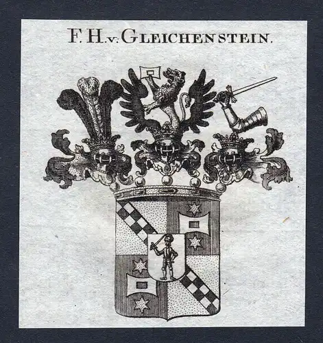 Ca. 1820 Gleichenstein Wappen Adel coat of arms Kupferstich antique print
