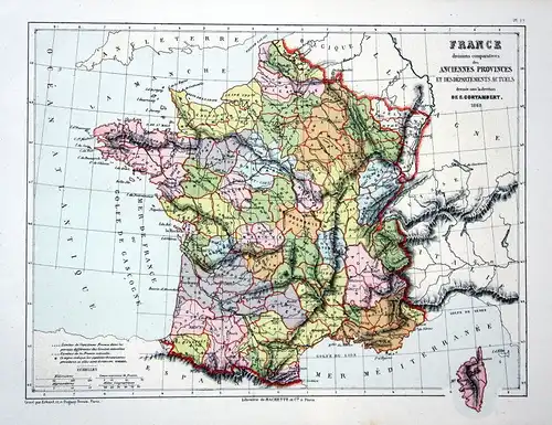 France Frankreich Paris Weltkarte Karte world map Lithographie lithograph Litho