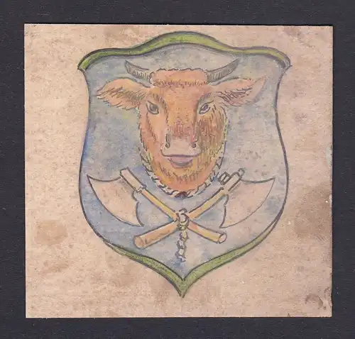 Fleischer butcher Metzger Schlachter Aquarell Wappen coat of arms watercolor