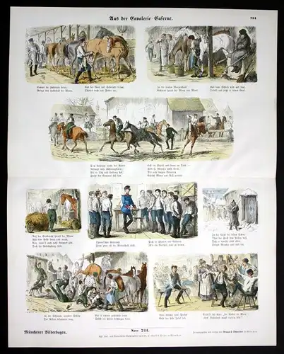 1890 Kavallerie Militaria Armee Kaserne Münchener Bilderbogen Bildergeschichte